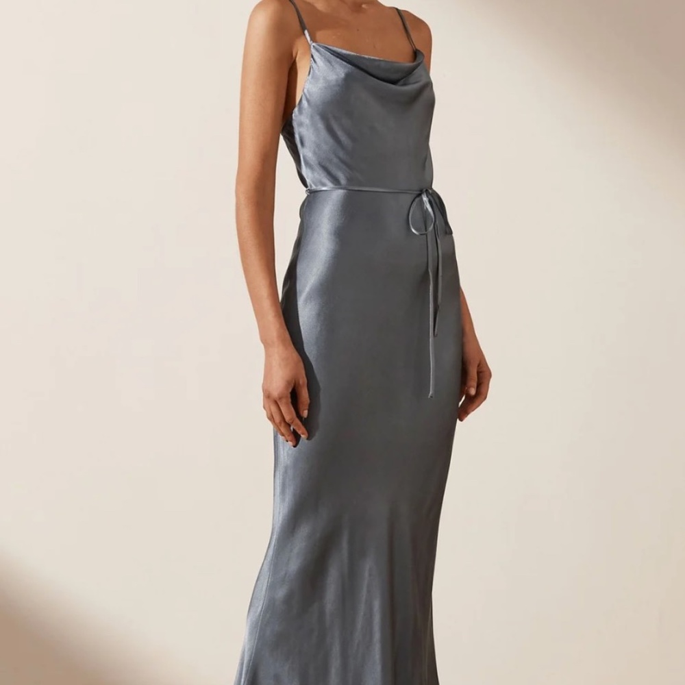 LA LUNE BIAS COWL MIDI DRESS - BLUE SMOKE